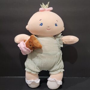 Baby Gund Doll with Teddy Bear Plush Blonde Hair Green Romper Outfit 9" Plush